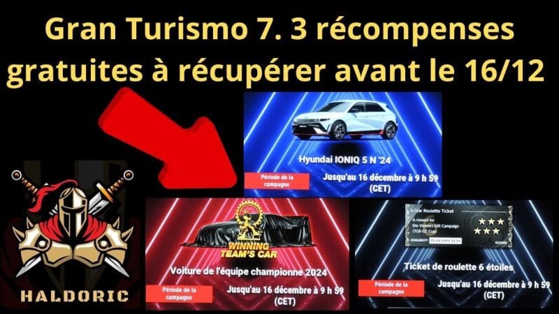 Gran Turismo 7. 3 récompenses gratuites à récupérer avant le 16/12, 10 heures du matin. TUTO COMPLET