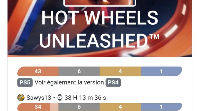 Platine 298 - Hot Wheels Unleashed ps5 en 38h