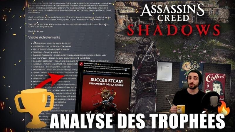 Analyse de la Liste des Trophées d'Assassin's Creed Shadows 🏆 Collectibles, 100%, Difficulté, ...