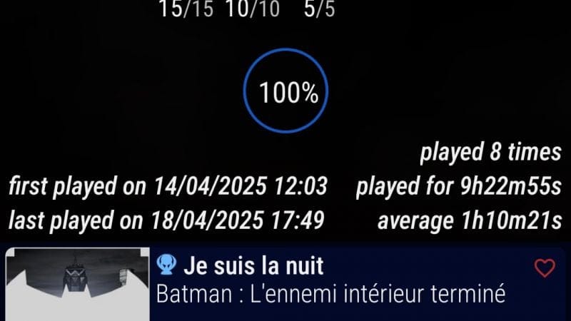 Platine 320 - Batman L'Ennemi à l'intérieur ps4 en 9h30