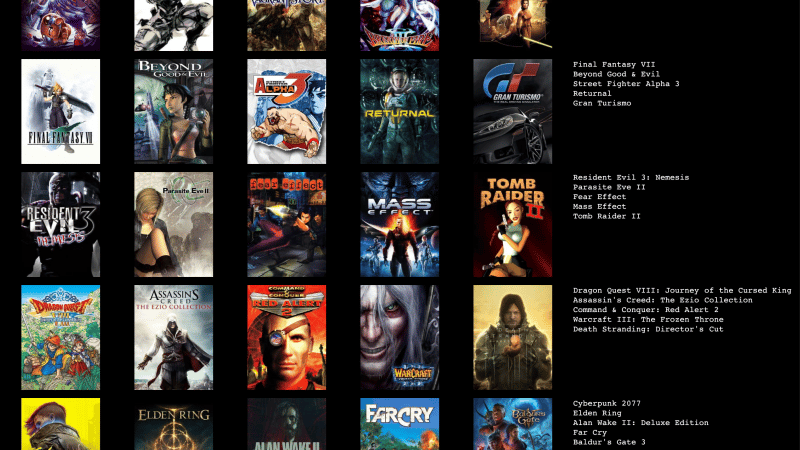 Mes 25 jeux préférés