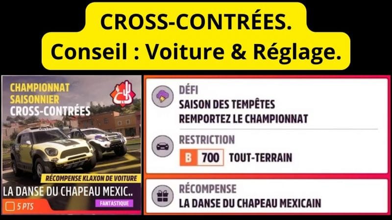 Championnat Saisonnier : CROSS-CONTRÉES. Conseil : Voiture & Réglage. Forza Horizon 5 (FH5)