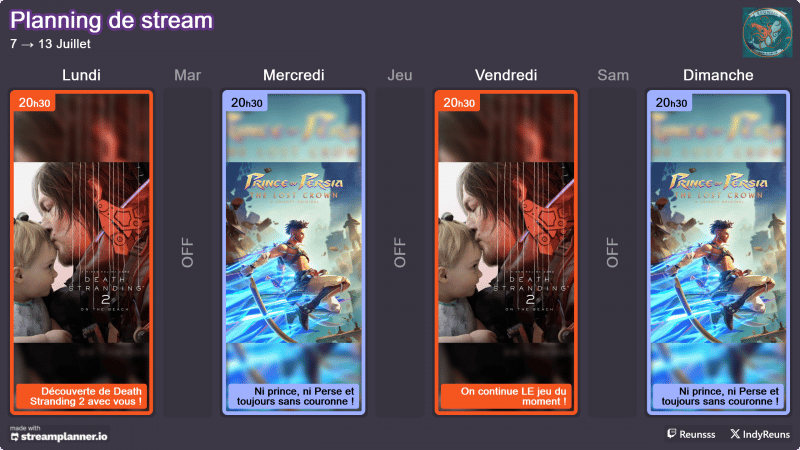 Programme de stream de la semaine !