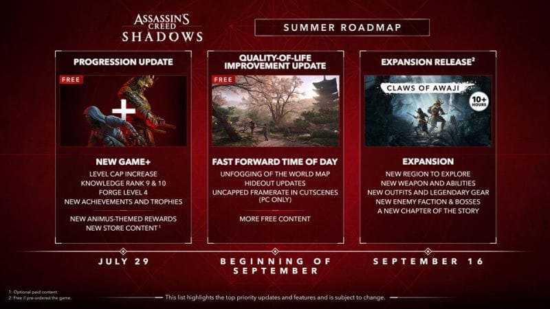 L'extension Claws of Awaji d'Assassin's Creed Shadows sera lancée en septembre.