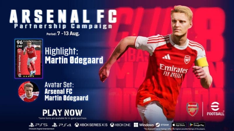 GEEKNPLAY - eFootball - Konami prolonge son partenariat avec Arsenal, une carte Ødegaard offerte