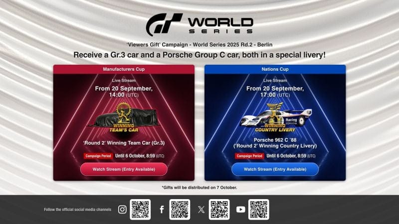 Recevez deux tickets de voiture de course avec la "Campagne de visionnage" pour l'événement Gran Turismo World Series 2025 - Manche 2 - Berlin ! - World Series - gran-turismo.com