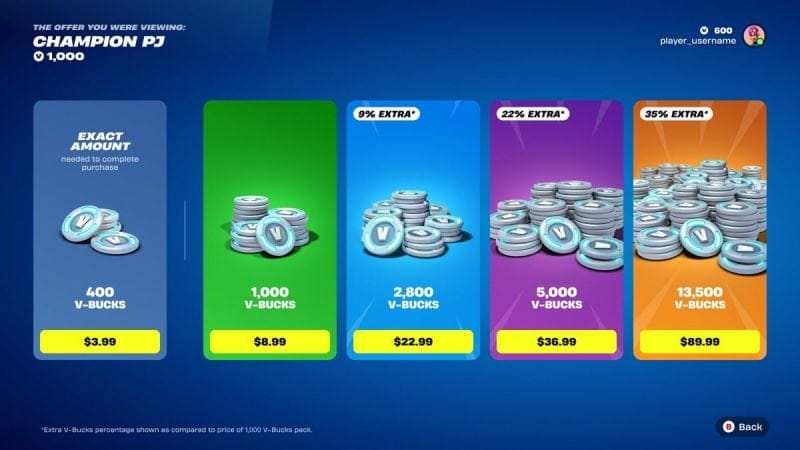 Fortnite vous permettra bientôt de payer le montant exact des objets que vous souhaitez, plutôt que de vous forcer à acheter plus de V-Bucks que nécessaire