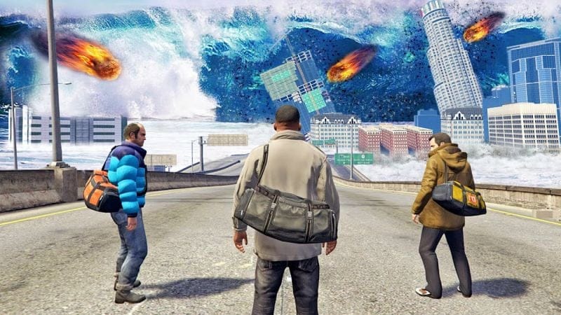مايكل، فرانلكن وترايفر في كارثة طبيعية (تسونامي، زلازل والمزيد) | GTA 5 Natural Disaster