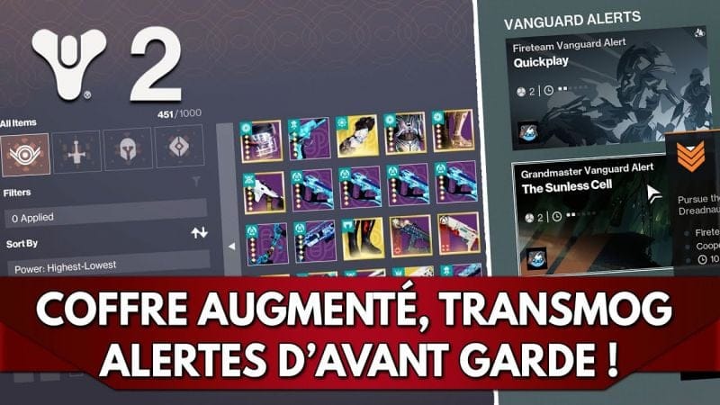 Destiny 2 FR : Coffre Augmenté, Transmog & Alertes de l'Avant Garde !