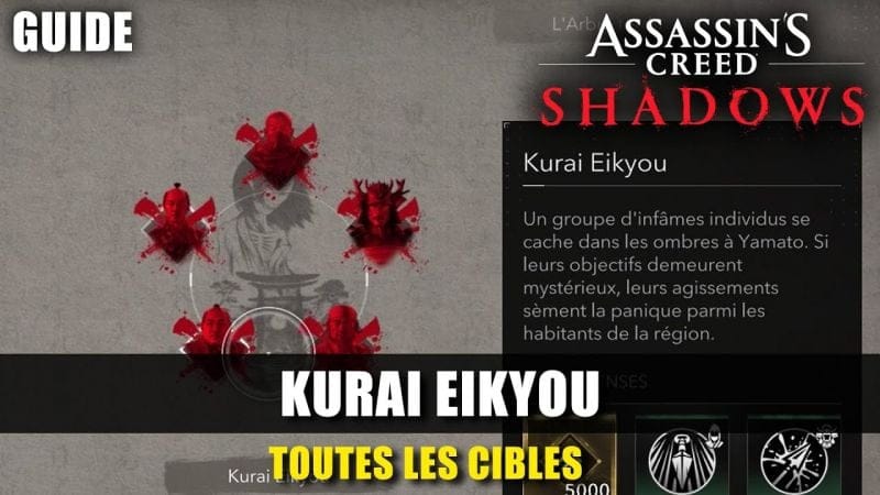 Assassin's Creed Shadows : Toutes les CIBLES du Kurai Eikyou (Guide) Emplacements