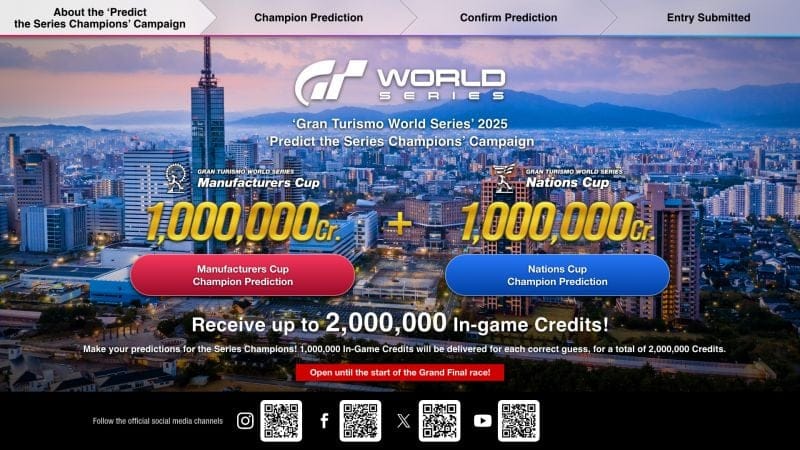 Recevez jusqu'à 2 000 000 de crédits en jeu grâce à la Campagne de pronostic des champions des finales mondiales 2025 des Gran Turismo World Series à Fukuoka ! - World Series - gran-turismo.com