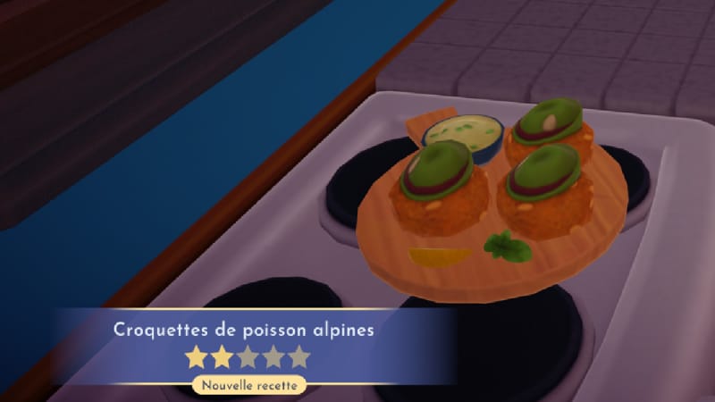 Croquettes de poisson alpines Dreamlight Valley : comment préparer cette recette d'entrée 2 étoiles ?