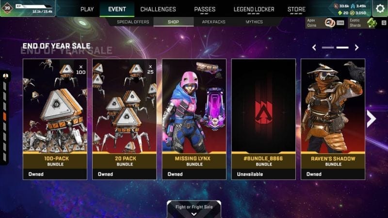 Apex Legends "End Of Year" Sale