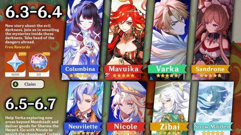 CONFIRMED!! Version 6.3 - 6.7 QUAD Banners, COLUMBINA, NICOLE & More RERUNS!! - Genshin Impact