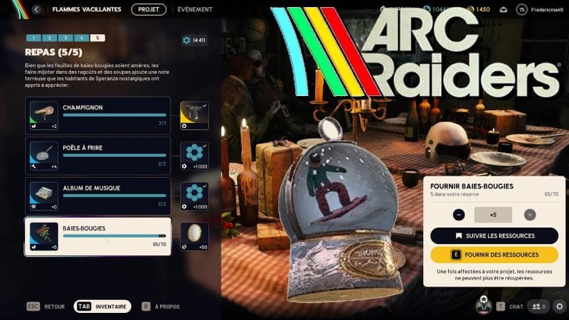 REPAS 5/5 - PROJET FLAMMES VACILLANTES Niveau 5 - ARC RAIDERS