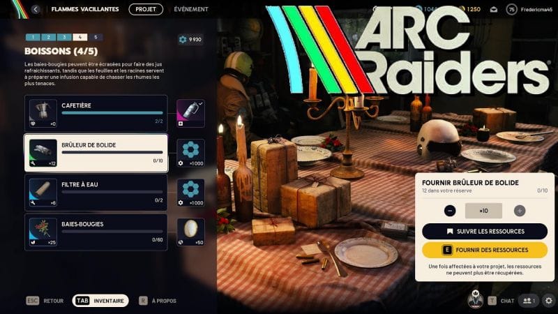 BOISSONS 4/5 - PROJET FLAMMES VACILLANTES Niveau 4 - ARC RAIDERS