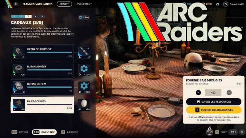 CADEAUX 3/5 - PROJET FLAMMES VACILLANTES Niveau 3 -  ARC RAIDERS