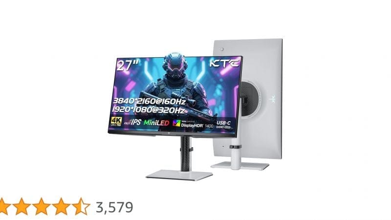 KTC MiniLED 27-inch Gamer PC Monitor | 4K@160Hz, FHD@320Hz Transparent Switching | 1152 Local Dimming by Zone | HDR1400 | 1ms Response Time | Adaptive Sync | 145% sRGB | KVM | White | M27P6