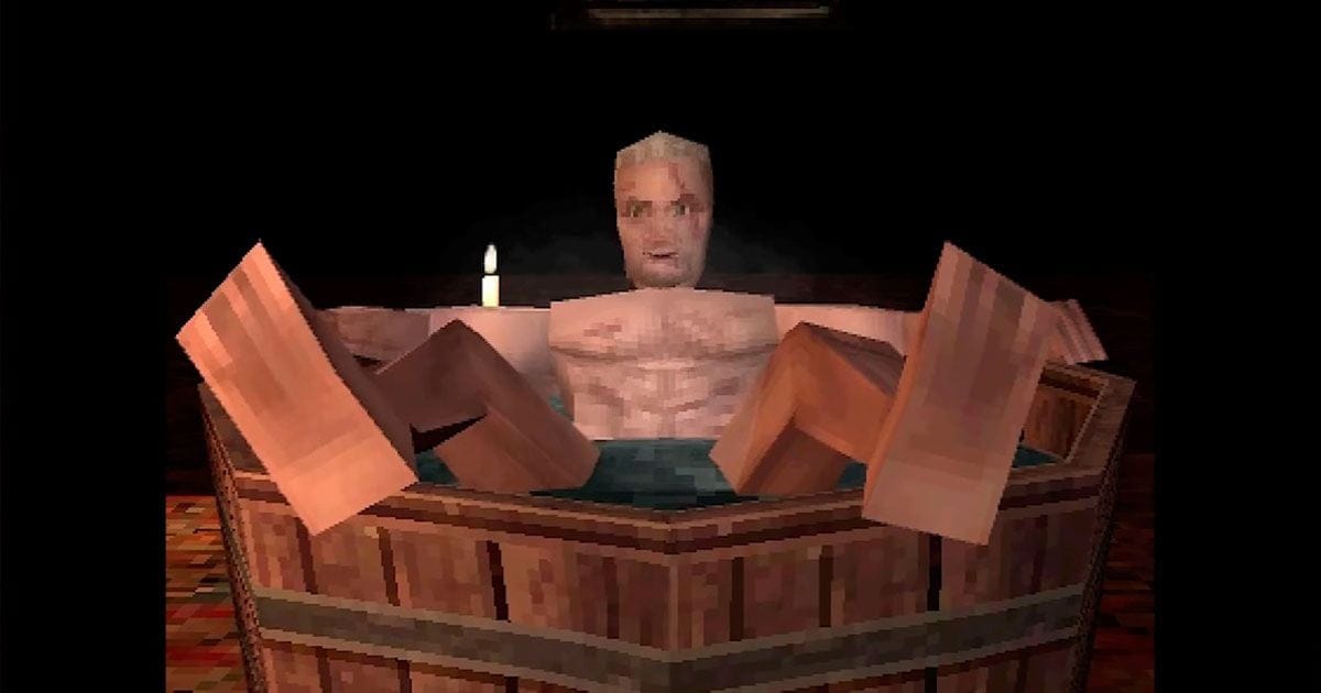 The Witcher 3 : la scène du bain avec Geralt de Riv recréée avec des graphismes de PS1