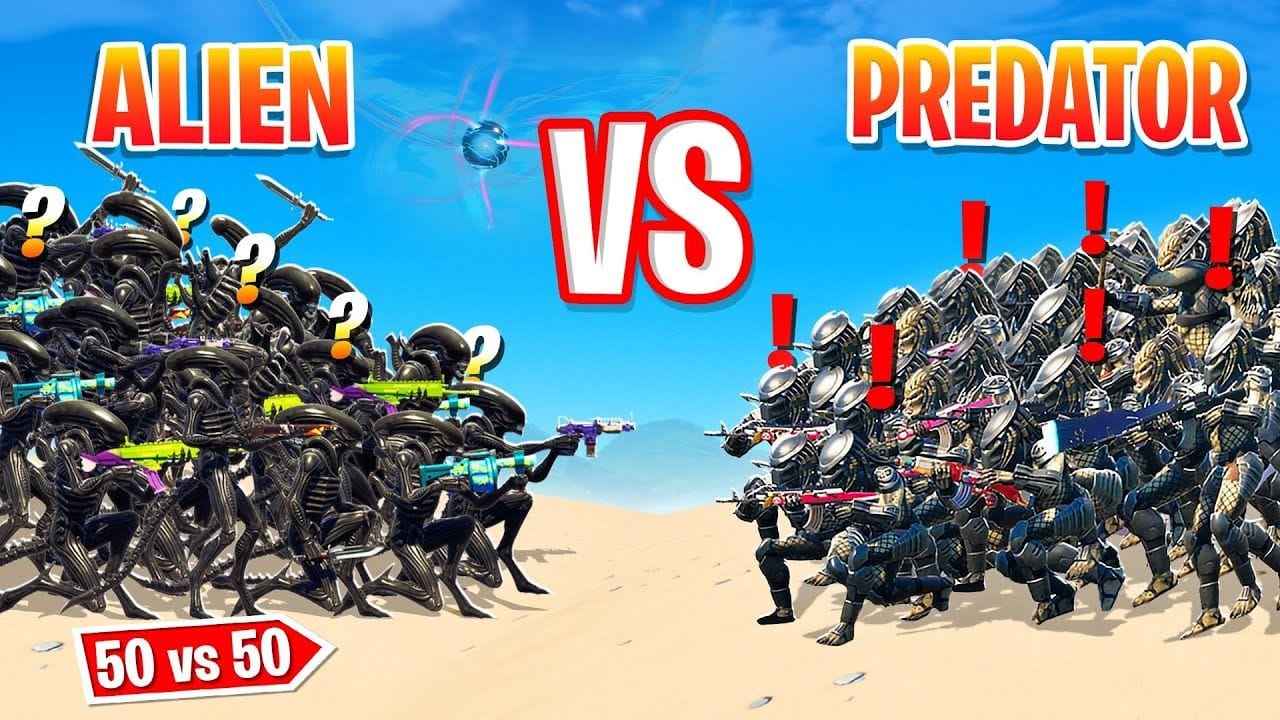50 BOSS ALIENS vs 50 PREDATORS ! (Evènement Délire Fortnite Saison 5)