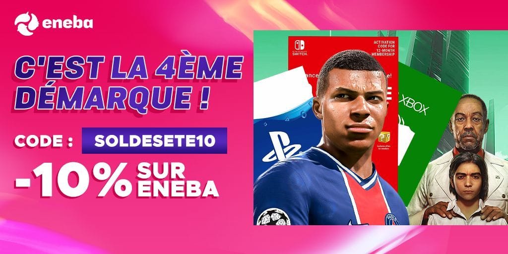 4ème et dernière démarque chez ENEBA : -10% avec un code promo (valable sur les cartes PSN, XBOX, Jeux....)