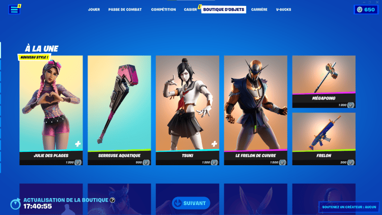 Fortnite : boutique du jour 19 juillet 2022