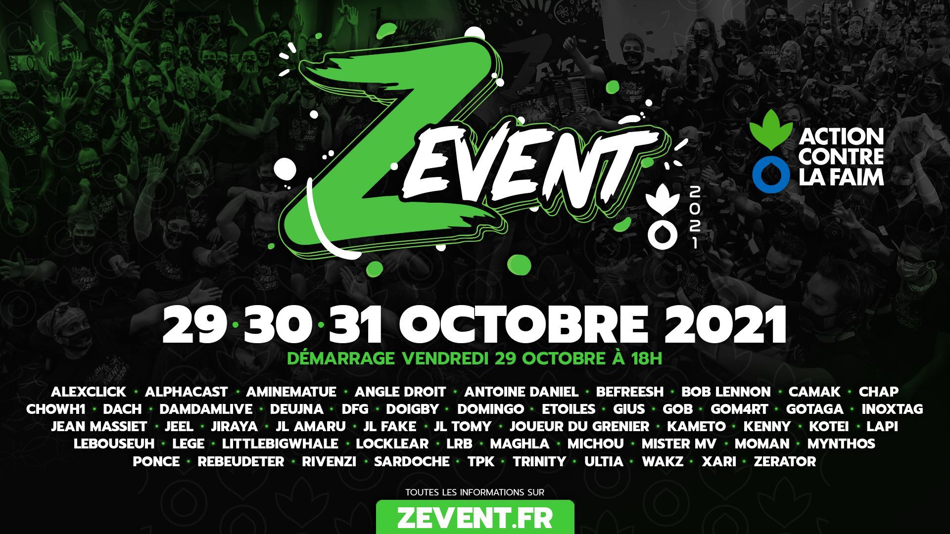 Le Z Event 2021 aura lieu du 29 au 31 octobre pour soutenir Action contre la Faim