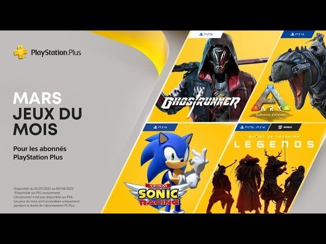 PlayStation Plus - Mars 2022 - Ghost of Tsushima: Legends, Ghostrunner, Ark, Team Sonic Racing