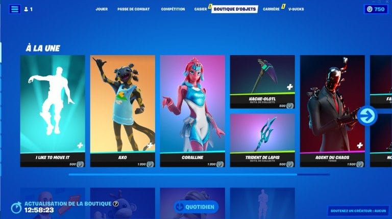 Fortnite, boutique du jour 10 avril 2022