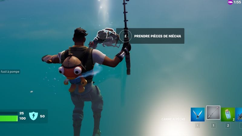 Obtenir des pièces de mécha à des trous de pêche sur Fortnite, défi saison 2 chapitre 3