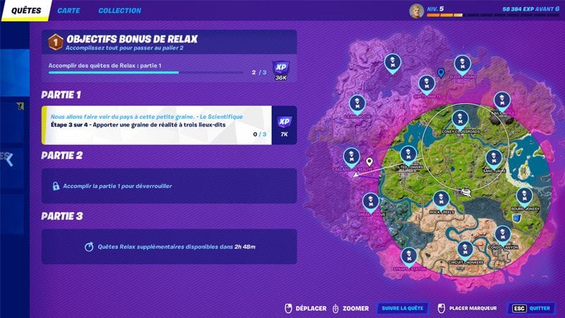 Apporter une graine de réalité à trois lieux-dits dans Fortnite, défi saison 3, chapitre 3