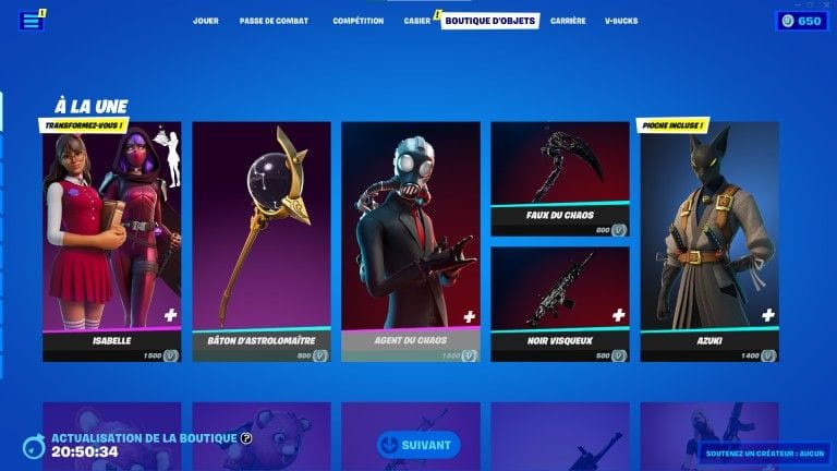 Fortnite : boutique du jour 16 juillet 2022