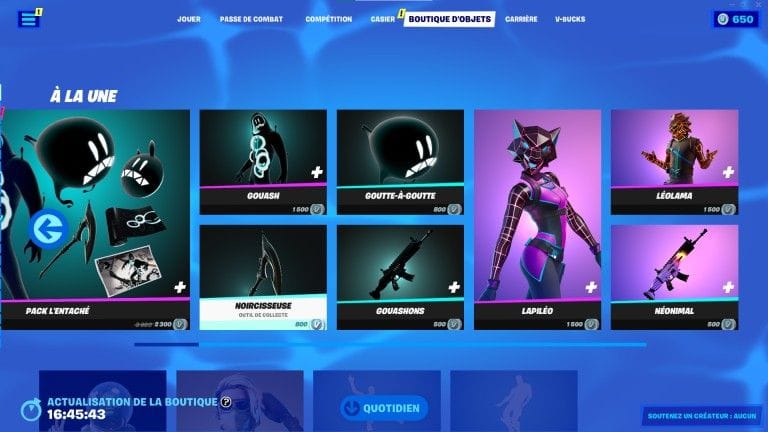 Fortnite : boutique du jour 8 aout 2022