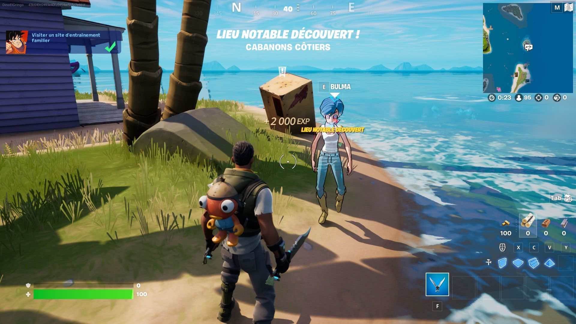 Visiter un site d'entrainement familier dans Fortnite, défi Dragon Ball