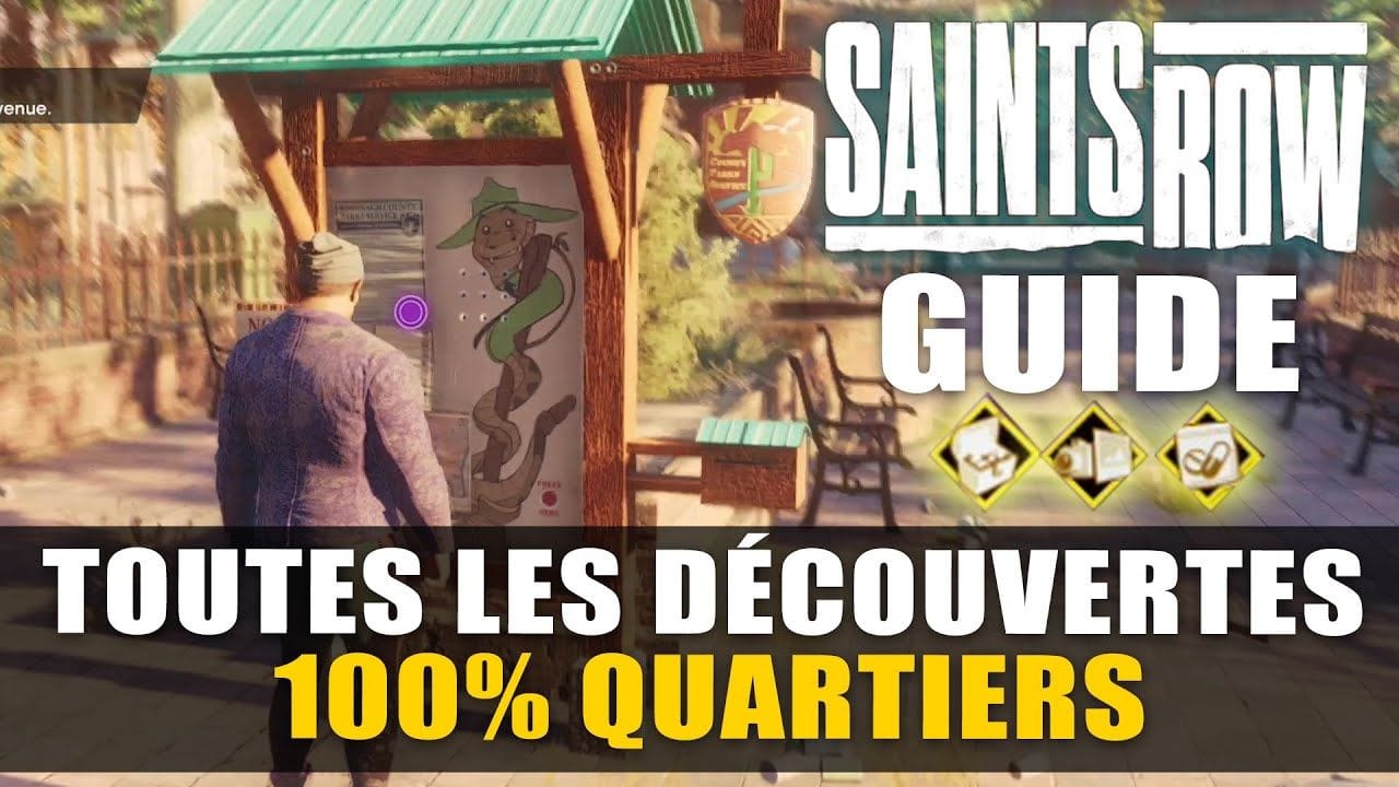 Saints Row - Toutes les Découvertes (100% Quartiers) Histoire cachées, Stands de tir, Photos ...