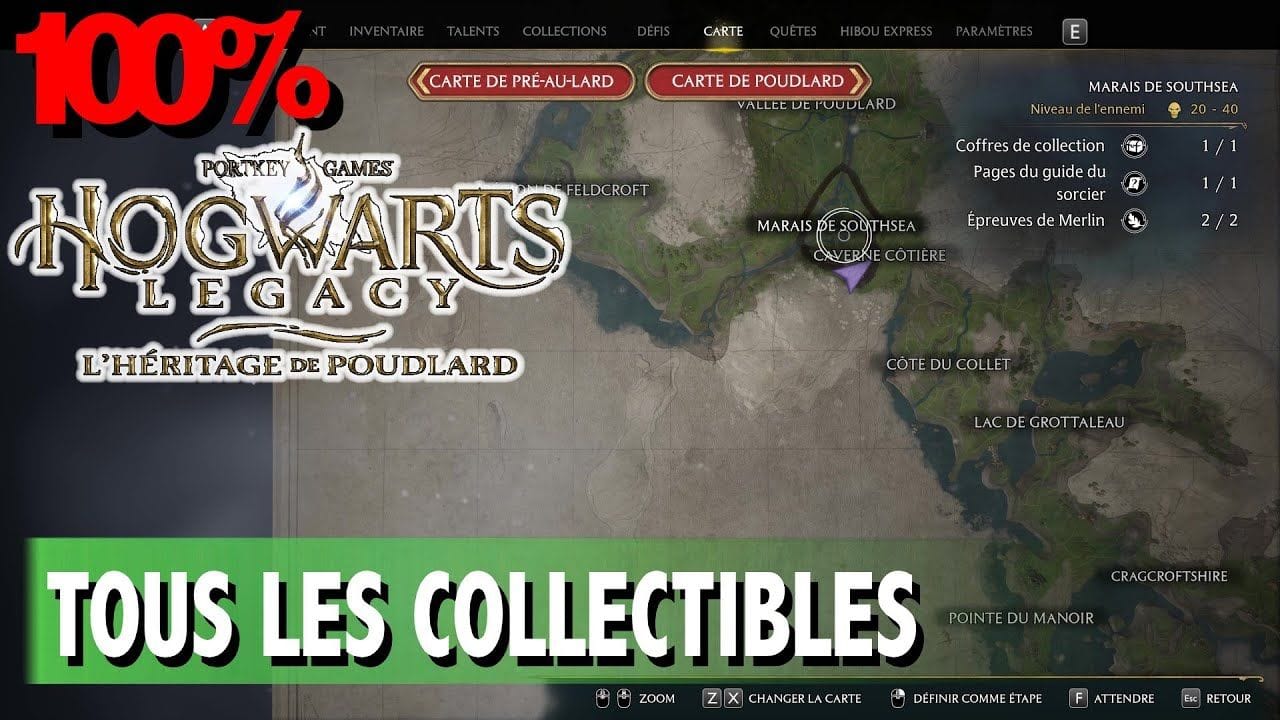 MARAIS DE SOUTHSEA - TOUS LES COLLECTIBLES COFFRE / PAGE / STATUE  - HOGWARTS LEGACY