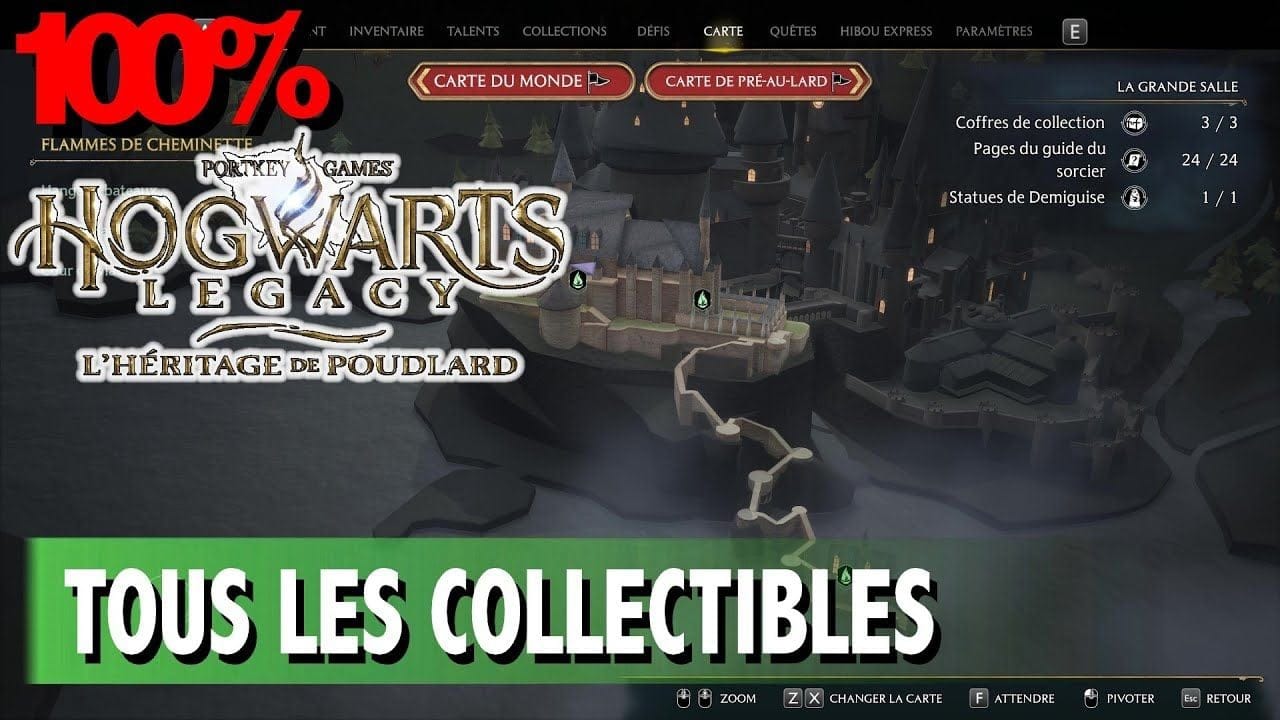 LA GRANDE SALLE - TOUS LES COLLECTIBLES COFFRE / PAGE / STATUE  - HOGWARTS LEGACY