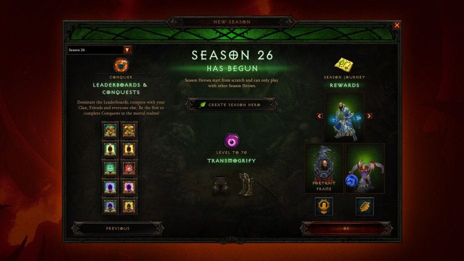 Périple Saison 26 Diablo 3 : Objectifs, chapitres, set