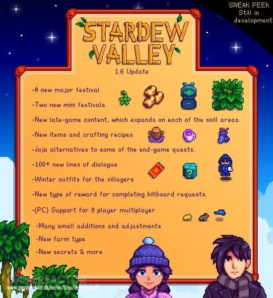 Tous les détails sur Stardew Valley update 1.6