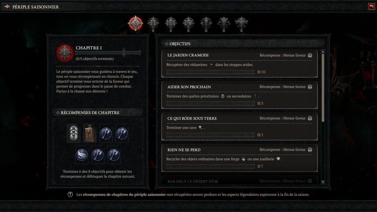 Périple Saison 2 Diablo 4 : Tous les objectifs et récompenses, mais aussi les manières de les valider