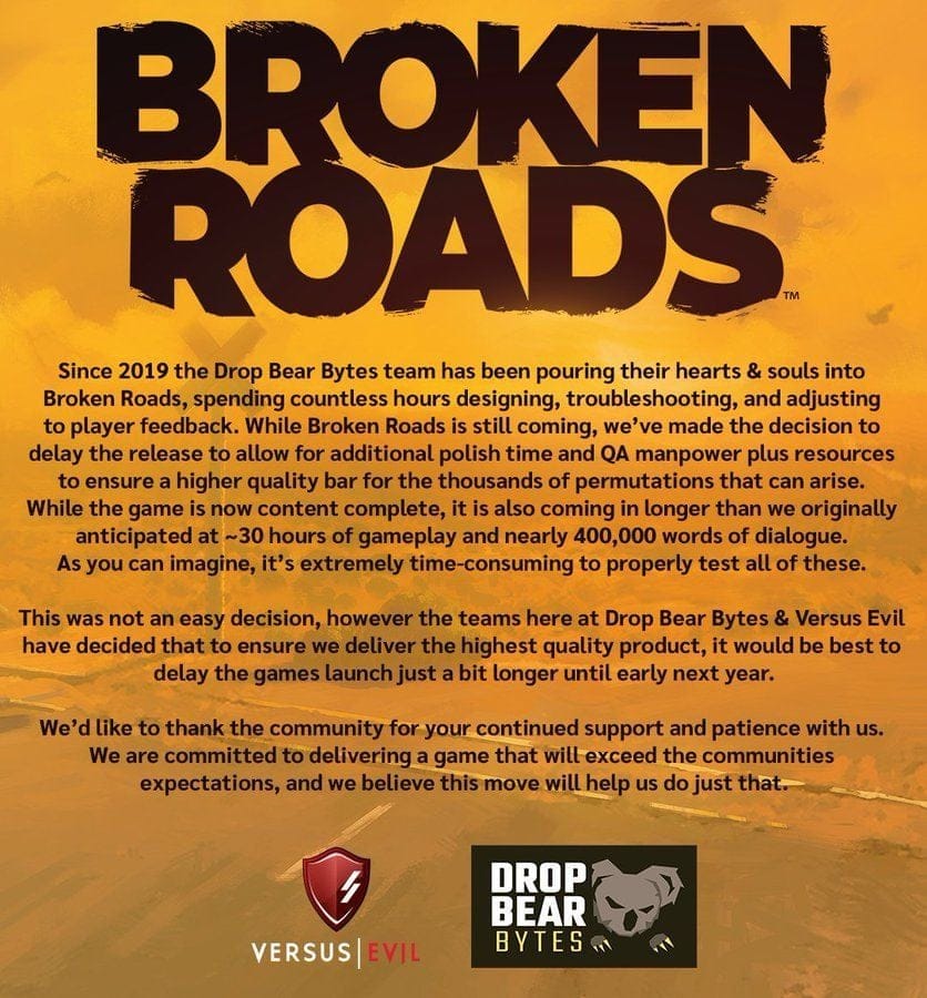 Broken Roads est reportée au début de l'année 2024