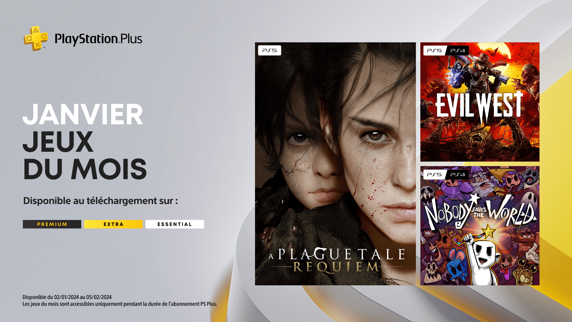 Les jeux mensuels PlayStation Plus de janvier : A Plague Tale: Requiem, Evil West, Nobody Saves the World