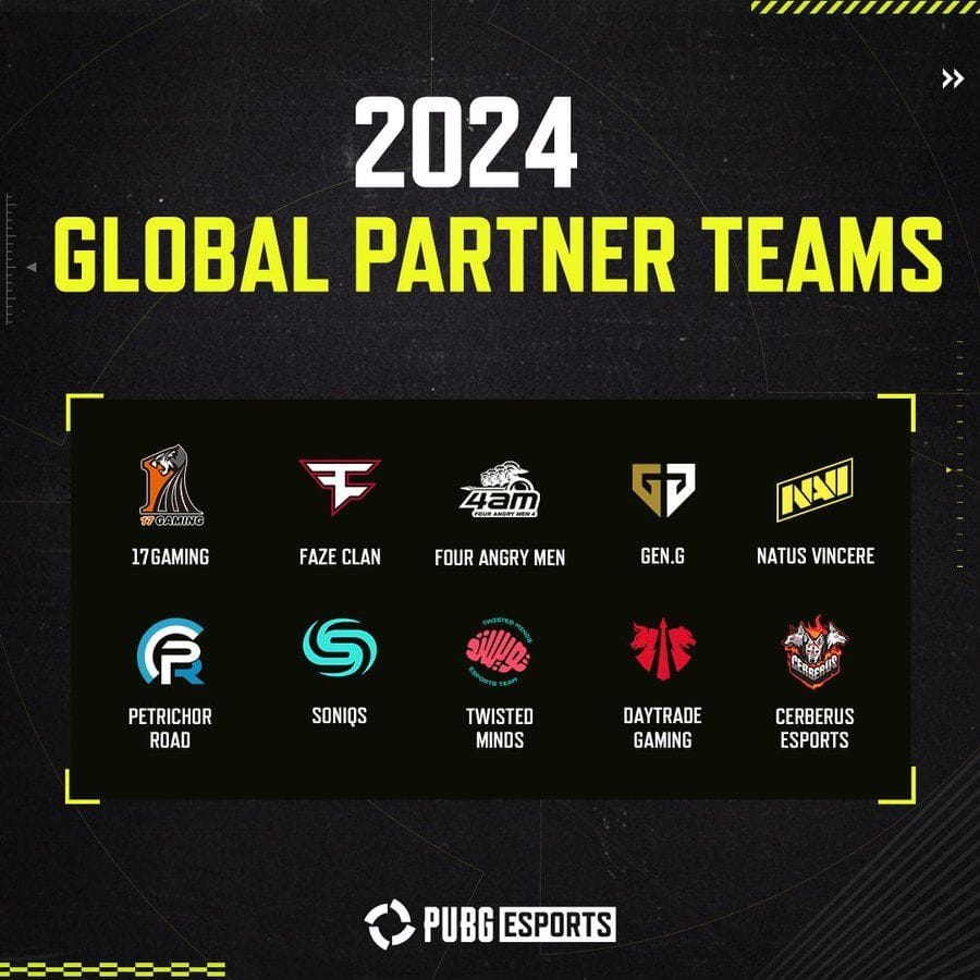 Voici les équipes partenaires du circuit esports PUBG 2024.