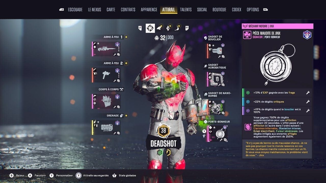 Suicide Squad Kill the Justice League : build Deadshot Bane Palier 1 FR