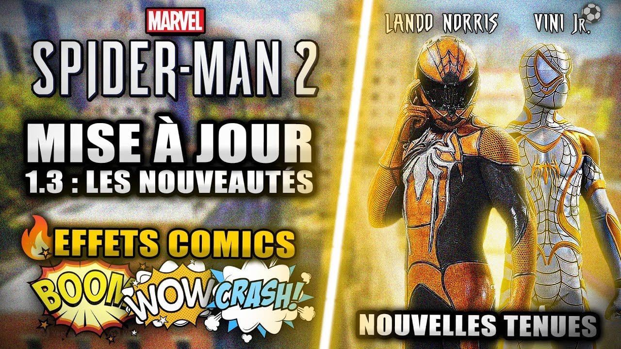 Marvel Spider Man 2 : Nouvelle MAJ 1.3 🔥 Nouvelles TENUES (Lando Norris & Vini Jr) & Effets COMICS