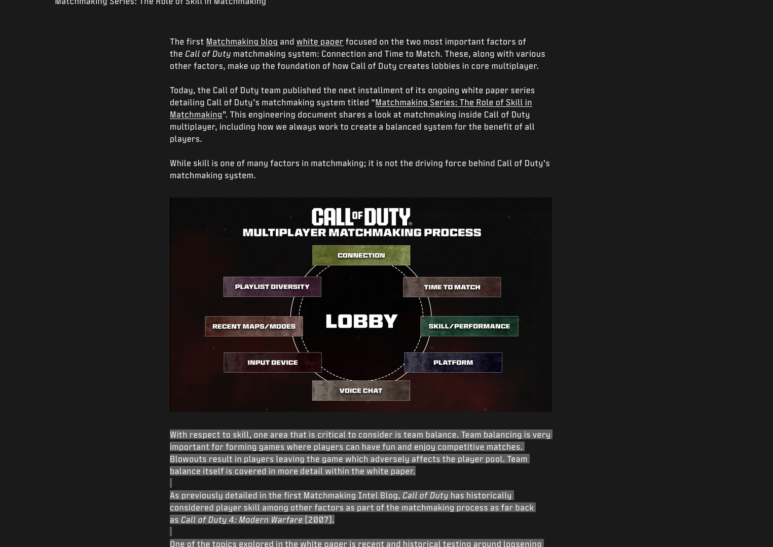 Activision dit tout sur le matchmaking dans Call of Duty