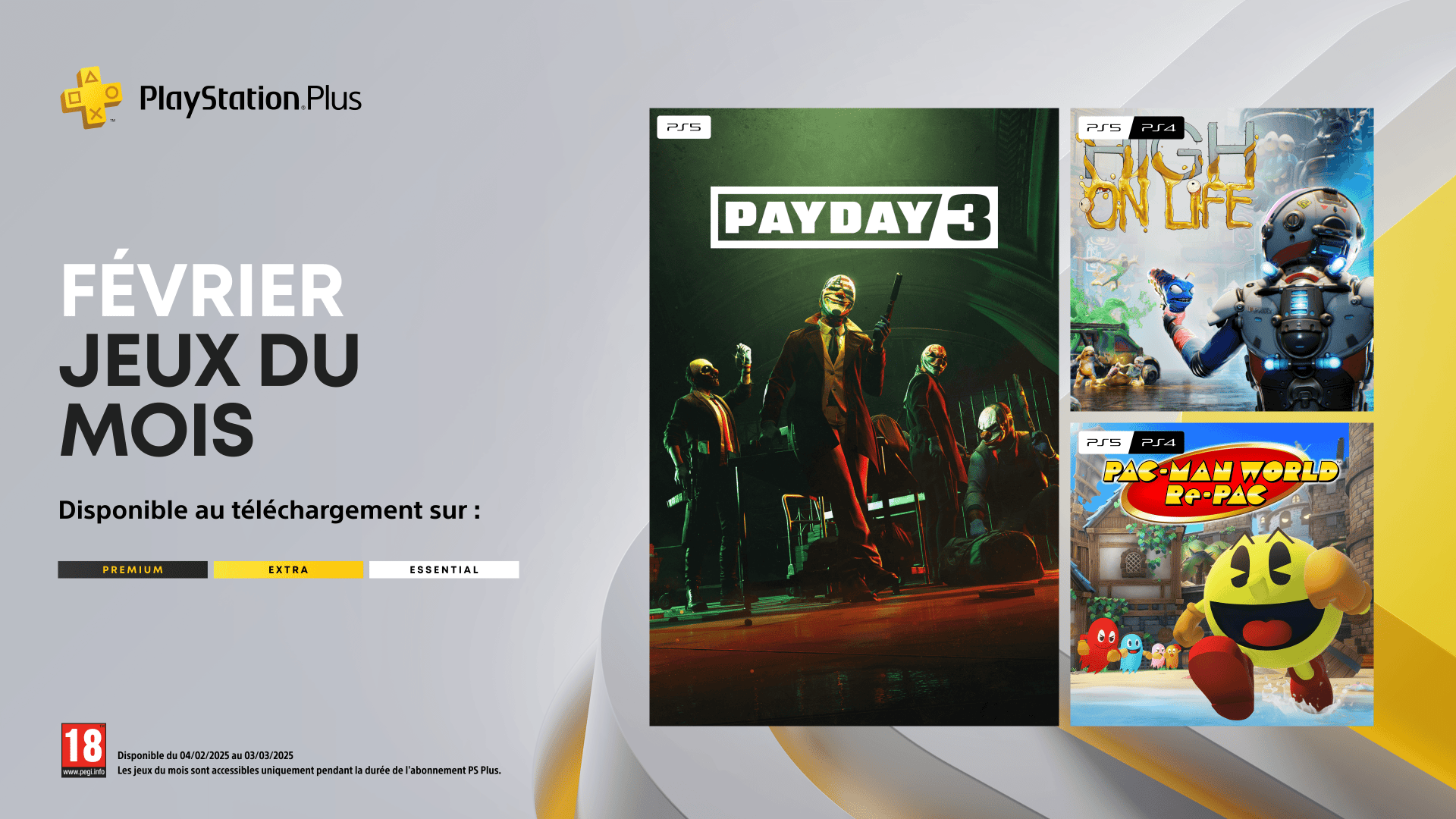 Les jeux du mois PlayStation Plus de février :  Payday 3, High on Life et Pac-Man World Re-Pac