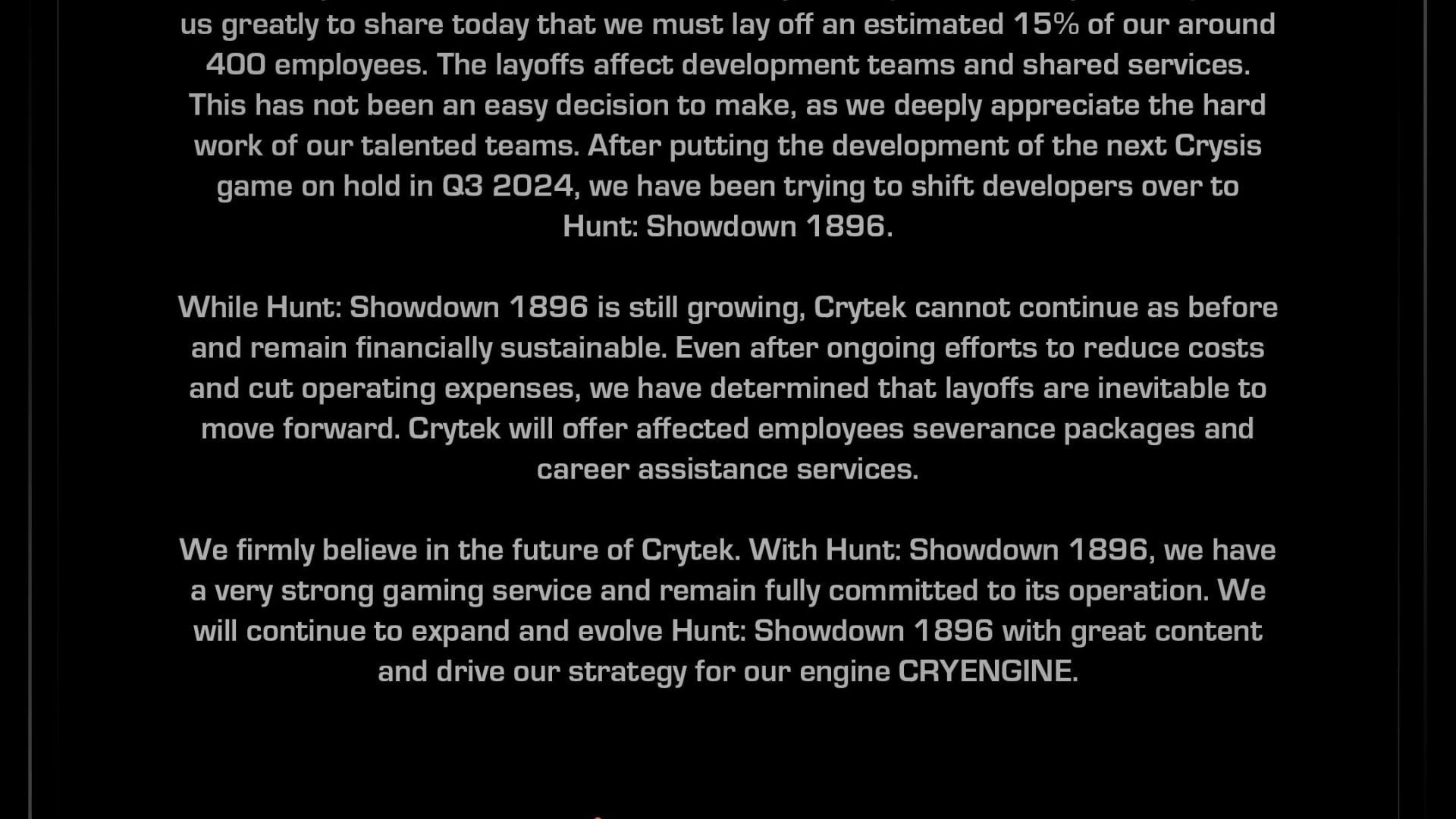 Crytek exécute une nouvelle série de licenciements et met Crysis 4 en grande difficulté.