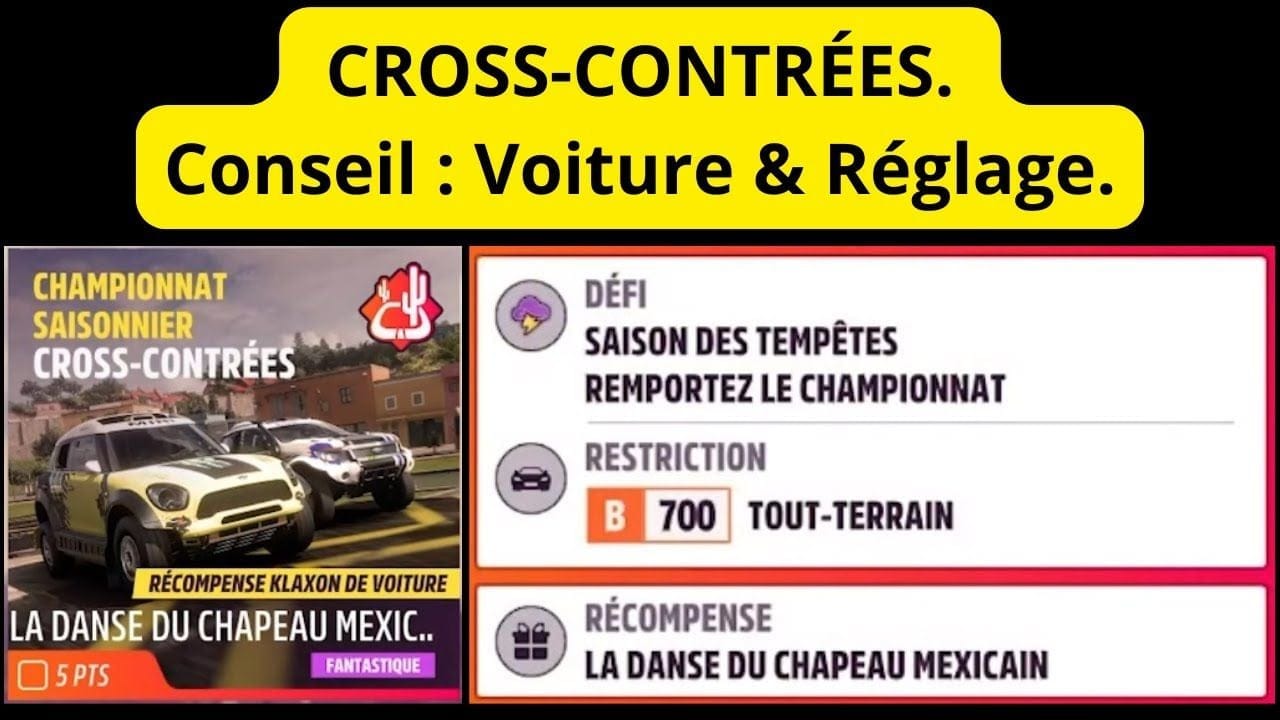 Championnat Saisonnier : CROSS-CONTRÉES. Conseil : Voiture & Réglage. Forza Horizon 5 (FH5)