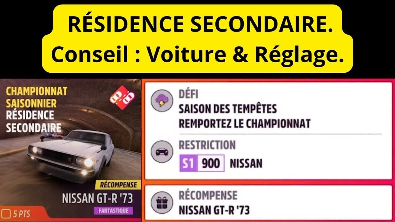 Championnat Saisonnier : RÉSIDENCE SECONDAIRE. Conseil : Voiture & Réglage. Forza Horizon 5 (FH5)